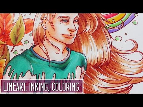 { Autumn Boy } Drawing ~ Lineart, Inking and Coloring with markers