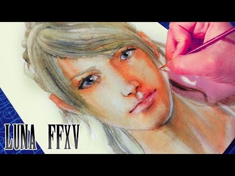 { Lunafreya Nox Fleuret } Luna Final Fantasy XV - WATERCOLOR + COLORED PENCILS PAINTING PROCESS