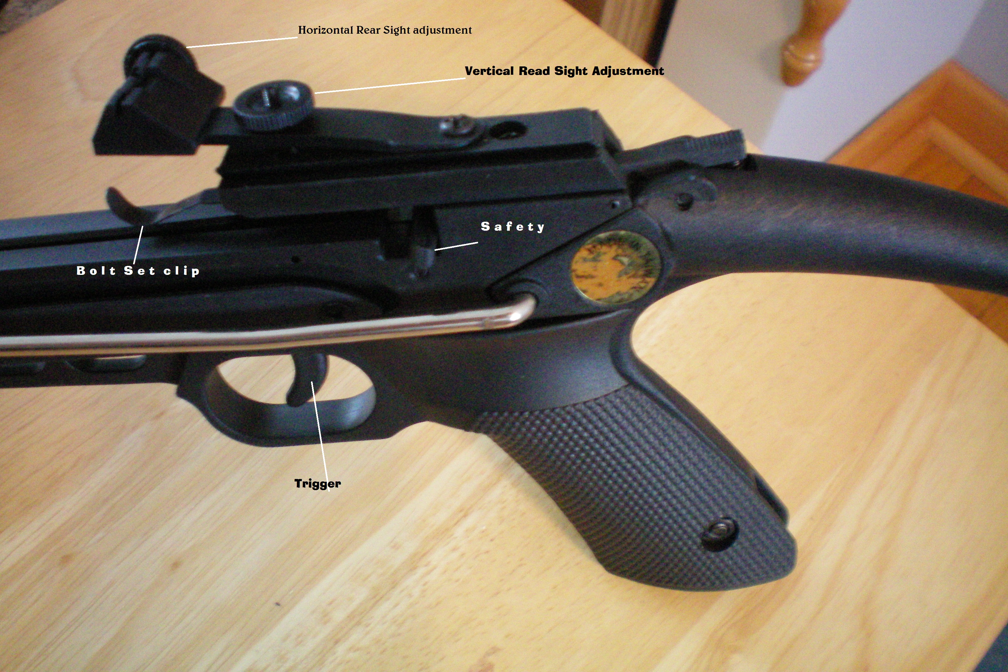 09 labeled Pistol grip showing trigger safety peep sight adjustments and bolt clip.JPG