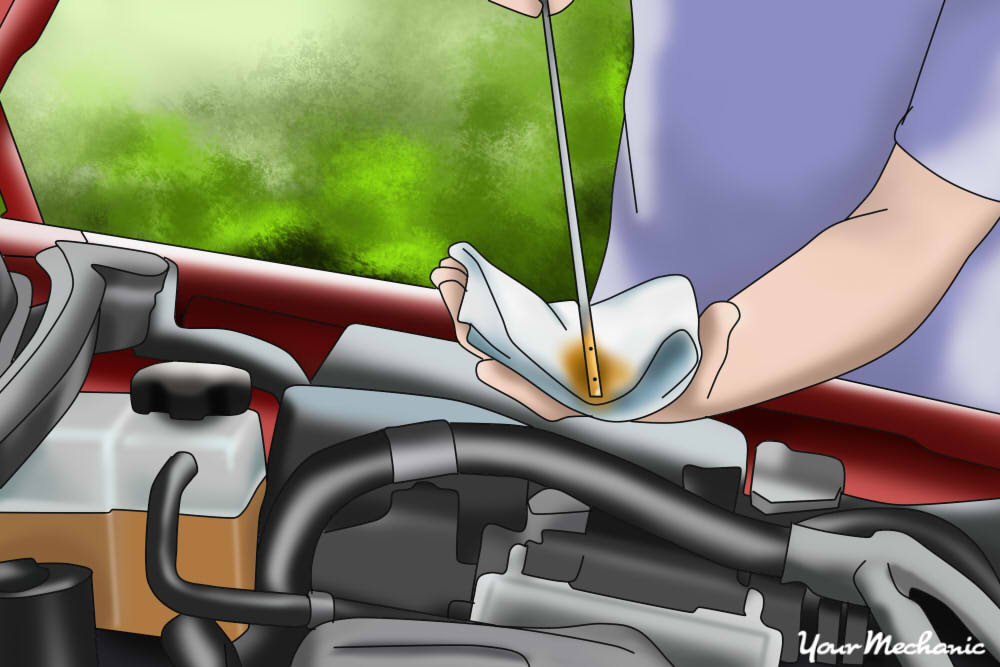 1- How to Check The Fluids in a Car - person checking a dipstick with car hood open.jpg