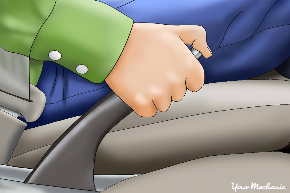 2 - How to Check the Fluids in a Car - person in driver's seat pulling the parking brake up.jpg