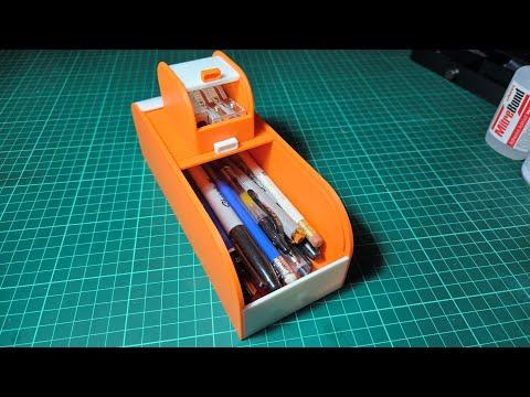 3D Printed Roll Top Pencil Case and Mini Pencil Sharpener and Eraser Roll Top Case.