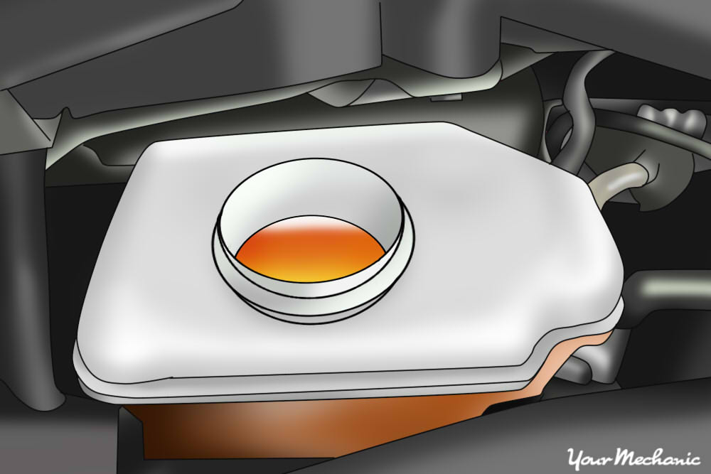 6 - How to Check the Fluids in a Car - brake fluid reservoir with light amber fluid inside.jpg