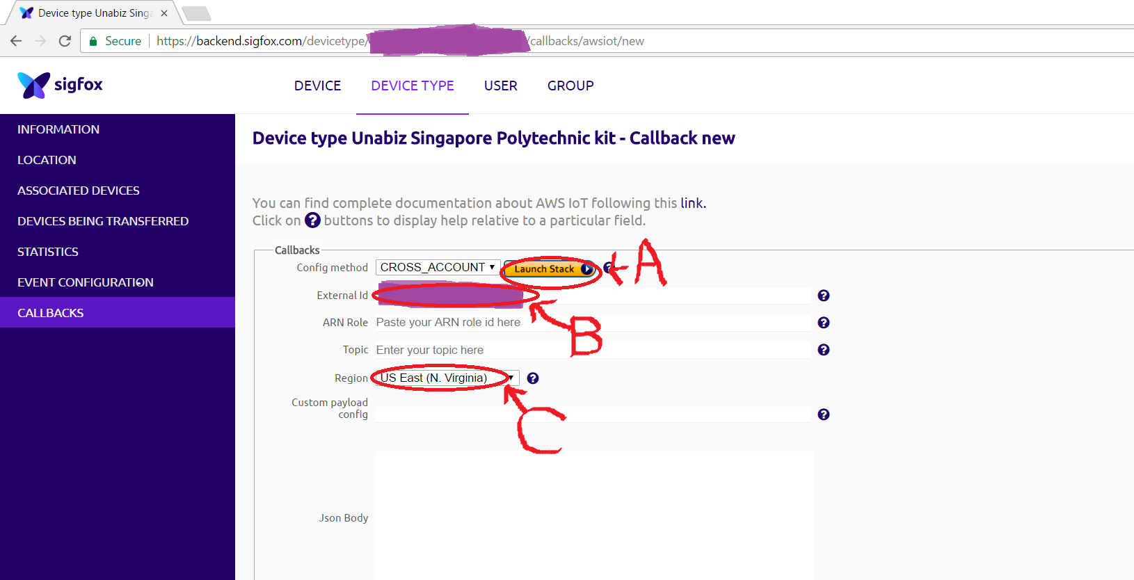 6.SigFox CallBack Configuration menu.png