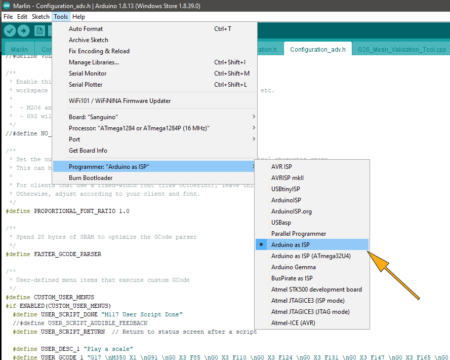 Arduino IDE Arduino ISP programmer.jpg