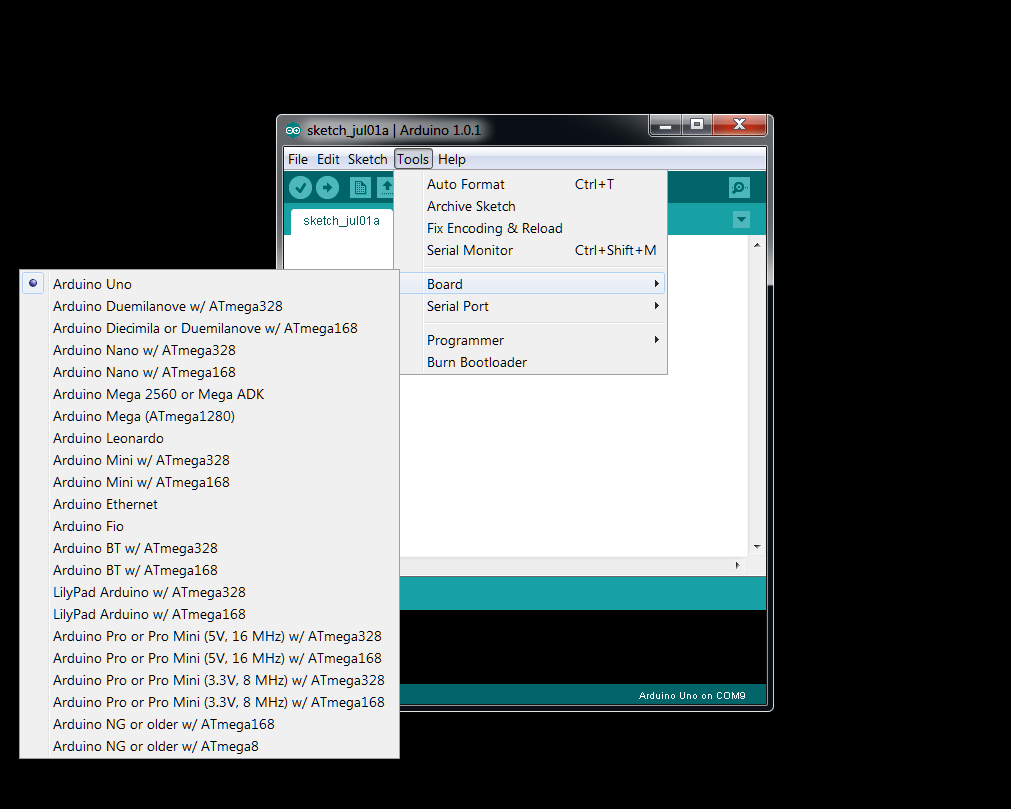 Arduino IDE Software Showing Arduino UNO Board Being Selected.png