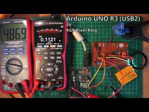 Arduino UNO R3 powering test with LEDs, MQ-3 gas sensor and servo using laptop USB2 port