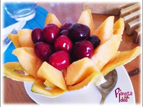 Art Of Fruit Carving: melon flower basket and cherries!