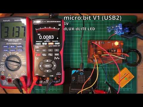 BBC micro:bit V1 powering test with LEDs, MQ-3 gas sensor and servo using laptop USB2 port