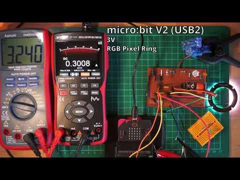 BBC micro:bit V2 powering test with LEDs, MQ-3 gas sensor and servo using laptop USB2 port