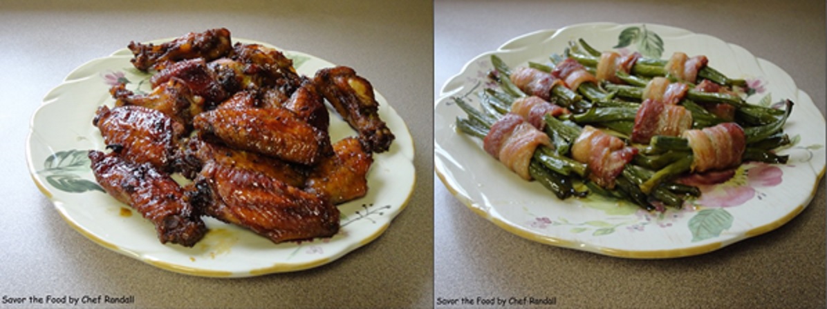 Bacon Wraped Green Beans and Brown Sugar Finger Wings.jpg