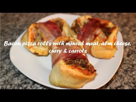 Bacon pizza rolls with minced meat, alm cheese, curry &amp;amp; carrots recipe