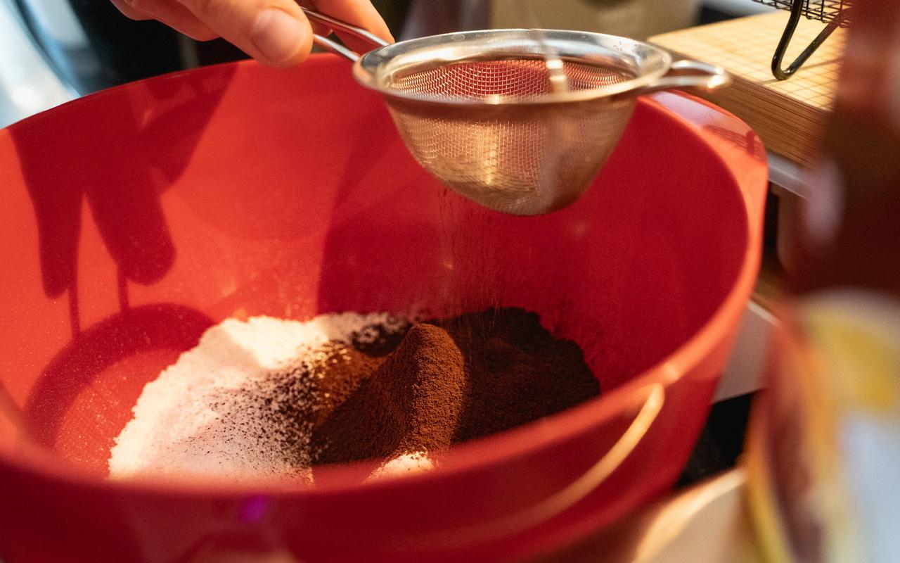 Bat &amp; Spider Halloween Cupcakes - Sifting Dry Ingredients.jpg