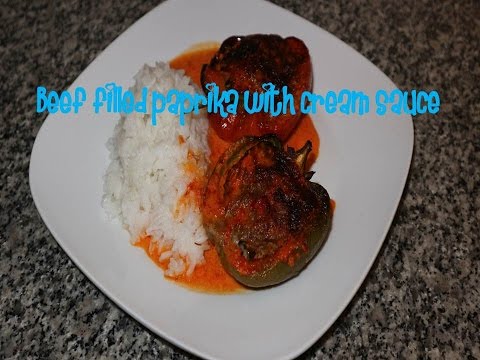 Beef filled paprika with cream sauce recipe