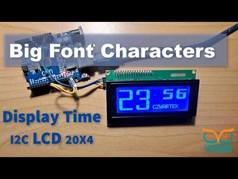 Big Font Characters Display Time on I2C LCD 20X4 Using Visuino