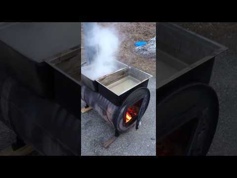 Boiling sap with 55 gallon evaporator