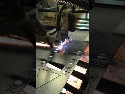 CNC plasma cutting 11ga steel for custom LED lit color changing trophies