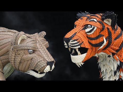 CRAZY detailed Sculptures Made From TIRE TREADS! Carving &amp;amp; Sculpting (condensed footage version)