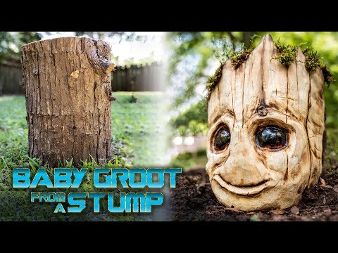 Carving a Baby Groot Planter out of Wood