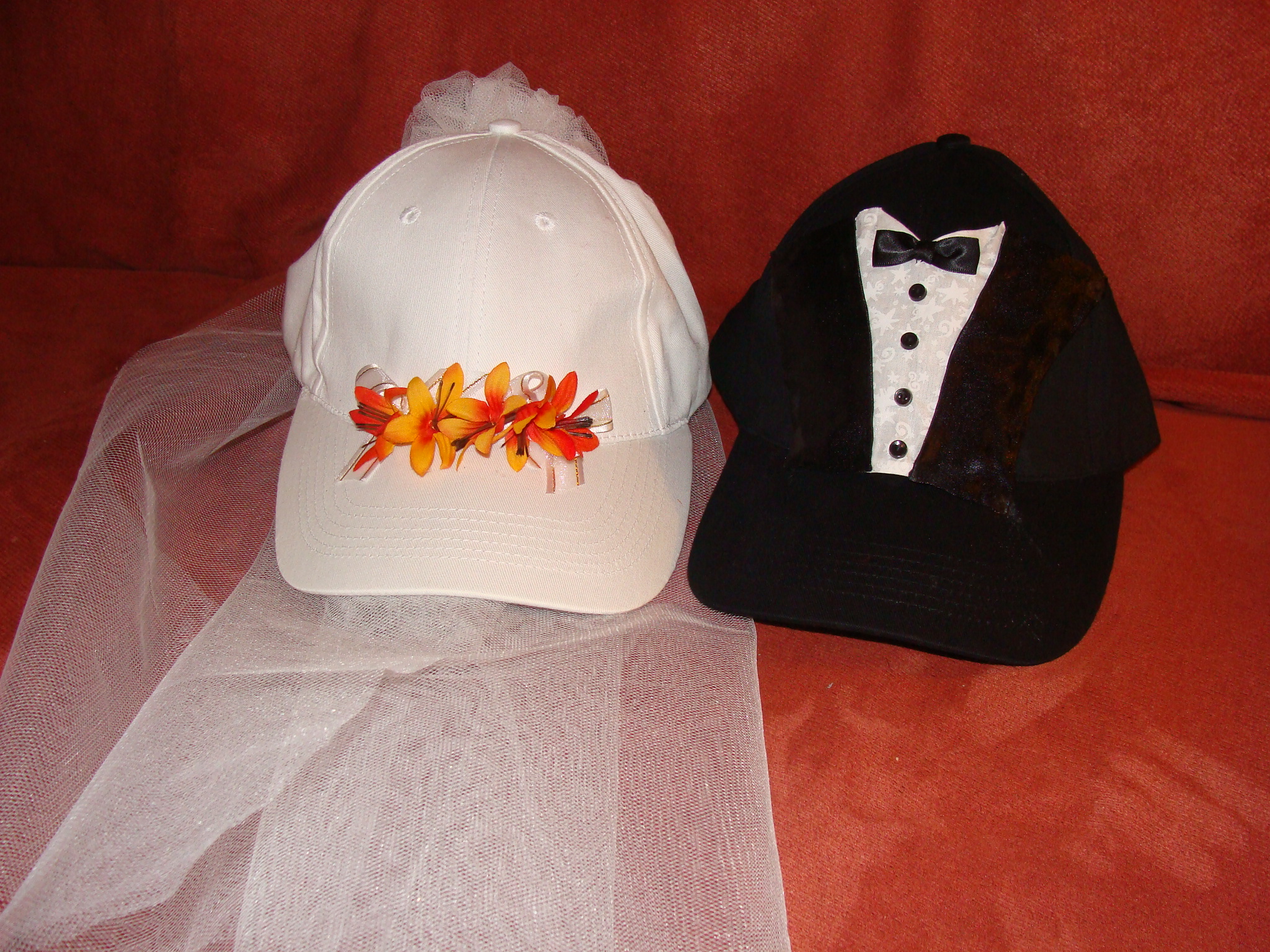 Cassie's bride &amp; groom hats.JPG