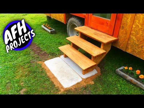 Cheap Tiny House on wheels build #12 - Building front door wooden stairs