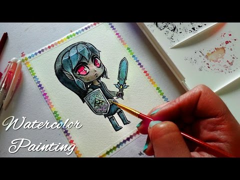 Chibi Dark Link - The Legend of Zelda [ Watercolor Painting Process ]