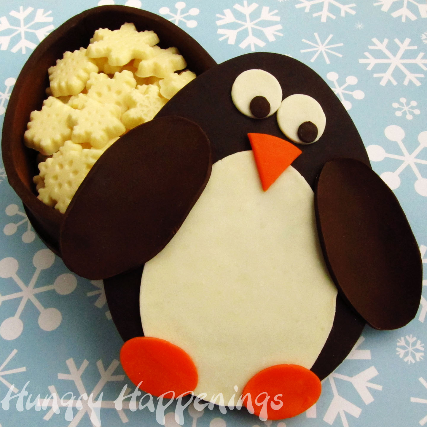 Chocolate penguin box, Christmas recipe, winter, candy, holiday, snowflakes, fondant .jpg