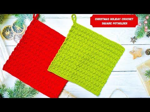 Christmas Holiday Crochet Square Potholder Part of The 2024 Holiday Stashdown Crochet Along