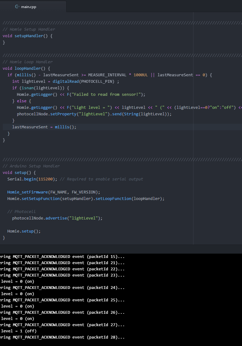 D1 Mini - Photoresistor digital Console output and code snippet.png