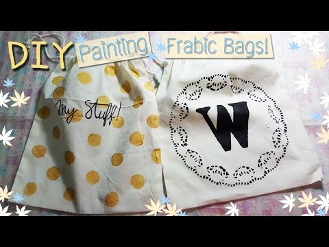 DIY : Gold Polka dot &amp;amp; Lace Pattern Fabric Bag Painted with Acrylic Color