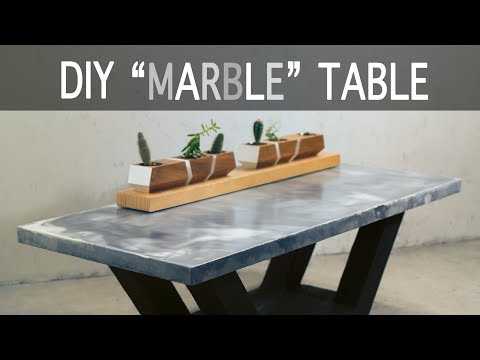 DIY &amp;quot;Marble&amp;quot; Table w/ Torched Wood Base