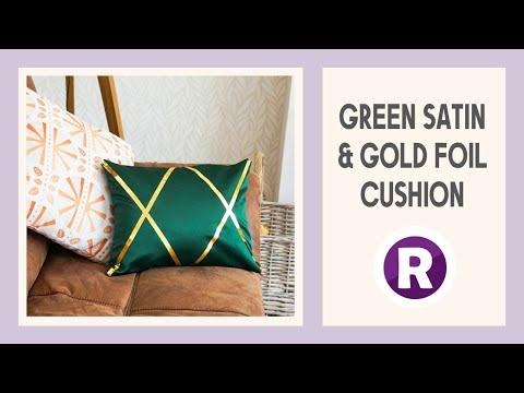 DIY Art Deco Pillow | How to Sew an Envelope Style Cushion | Green Satin &amp; Gold Foil