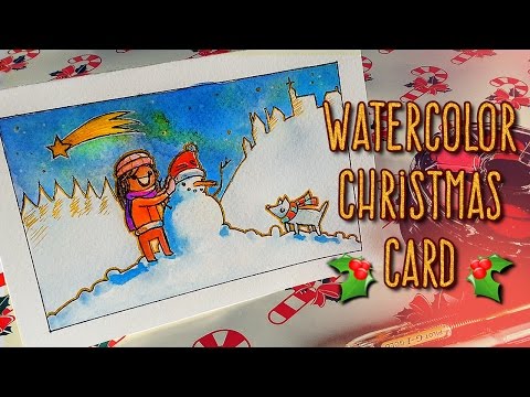 DIY CHRISTMAS CARD with watercolors { Cute Snowman &amp;amp; Friends }