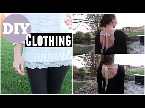 DIY Clothing - Lace trim Sweater &amp;amp; Ribbon back dress - NO Sew