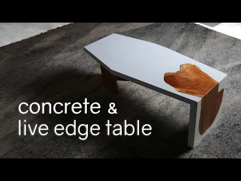 DIY Concrete &amp;amp; Live-Edge Waterfall Table || How to Make (w/ GFRC mix)