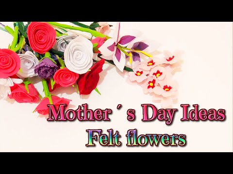 DIY Gift Ideas Mother 's Day, How to make  Felt flowers, rose, lily, carnations and almond blosoms