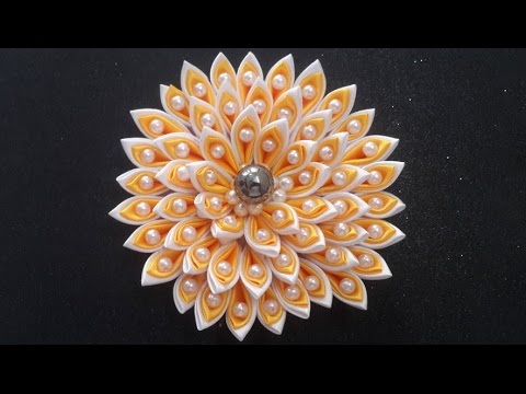 DIY Kanzashi Ribbon Flower With Beads : How to Make Satin Ribbon Flower | Handmade Accessories