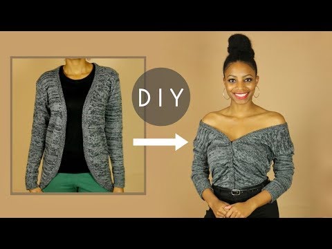 DIY Off the Shoulder Ruched Sweater