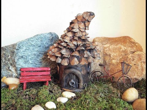 DIY Pine Cone Roof Fairy House With Polymer Clay