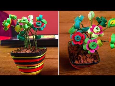 DIY Quilling Miniature Flower Pot In 3D | Quilling Flowers