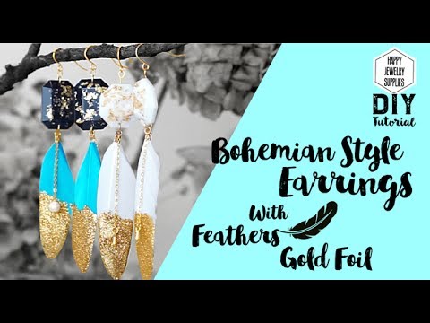 DIY Tutorial - How to Make Bohemian Style Earrings With Feathers Gold Foil