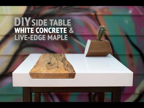 DIY White Concrete Side Table w/ Live-Edge Maple Inlay (using GFRC mix)