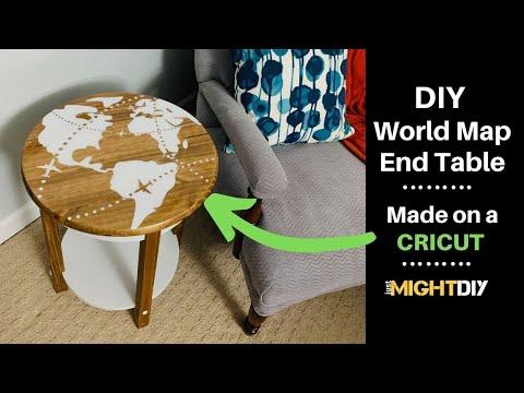 DIY World Map End Table | Made with a Cricut | Vinyl on Wood | Resin Table