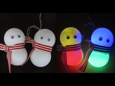 DIY snowman lights - learn how to make a snowman decoration from ping pong balls - EzyCraft