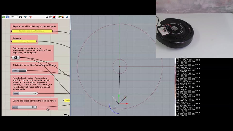 Driving a Roomba robot in real time from  Grasshopper using a vector