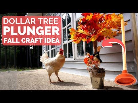 Easiest Ever Fall Dollar Tree Craft --Toilet Plunger Autumn Tree