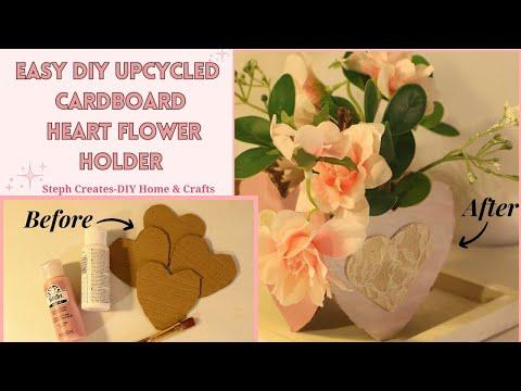 Easy DIY Upcycled Cardboard Heart Flower Holder