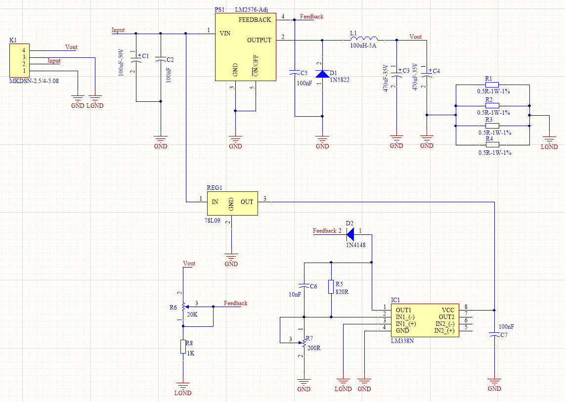 FIG1-How to build an adjustable switching power supply using LM2576 [Buck Converter, CC-CV].jpg