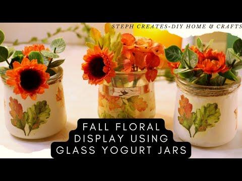 Fall floral decor using glass yogurt jars