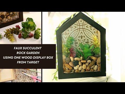 Faux succulent rock garden using one $5 wood display box from Target